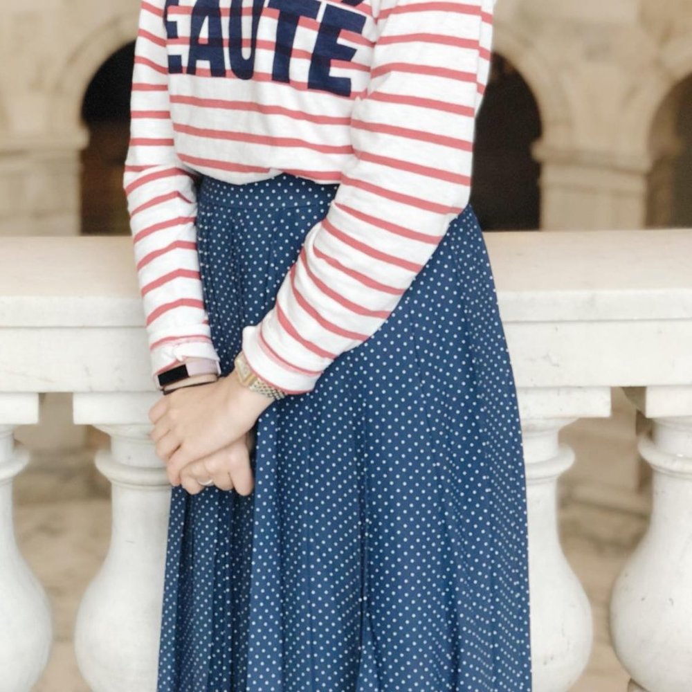 J. Crew Blue & White Polka Dot Skirt